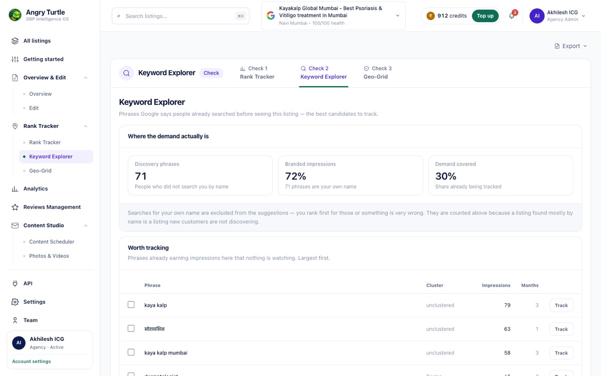 Demand clusters table showing 6 months of impressions by keyword cluster and family